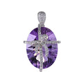 Delicate Rhodium Plated 925 Sterling Silver Natural Amethyst Bow Pendant for Women Birthday Gift