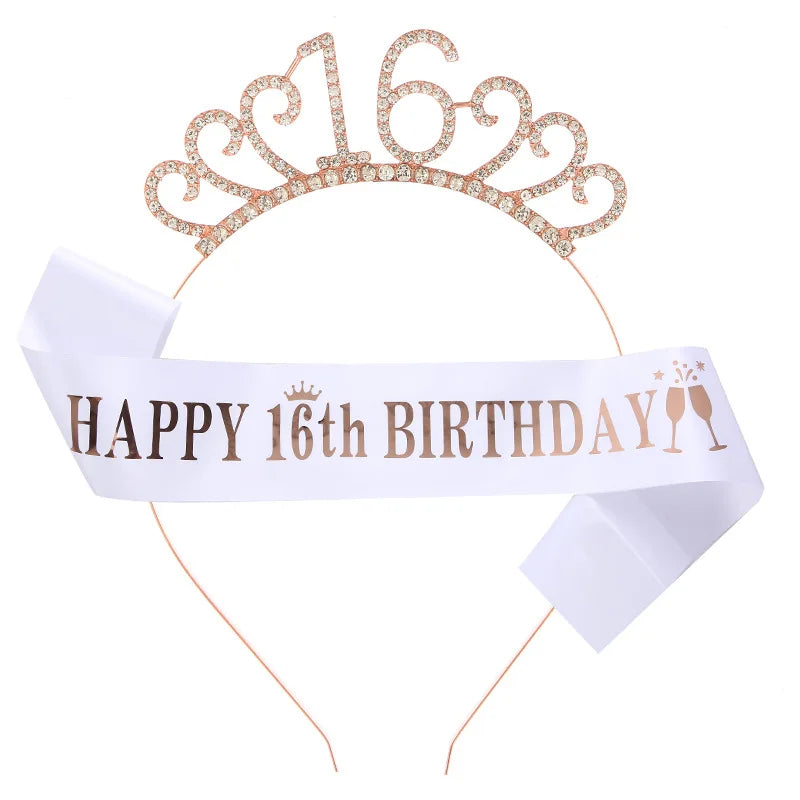 Wholesale Birthday Party Number Crown Rose Gold Happy 1618 2130 50 Birthday Hair Hoop Shoulder Straps Belt Hair Band