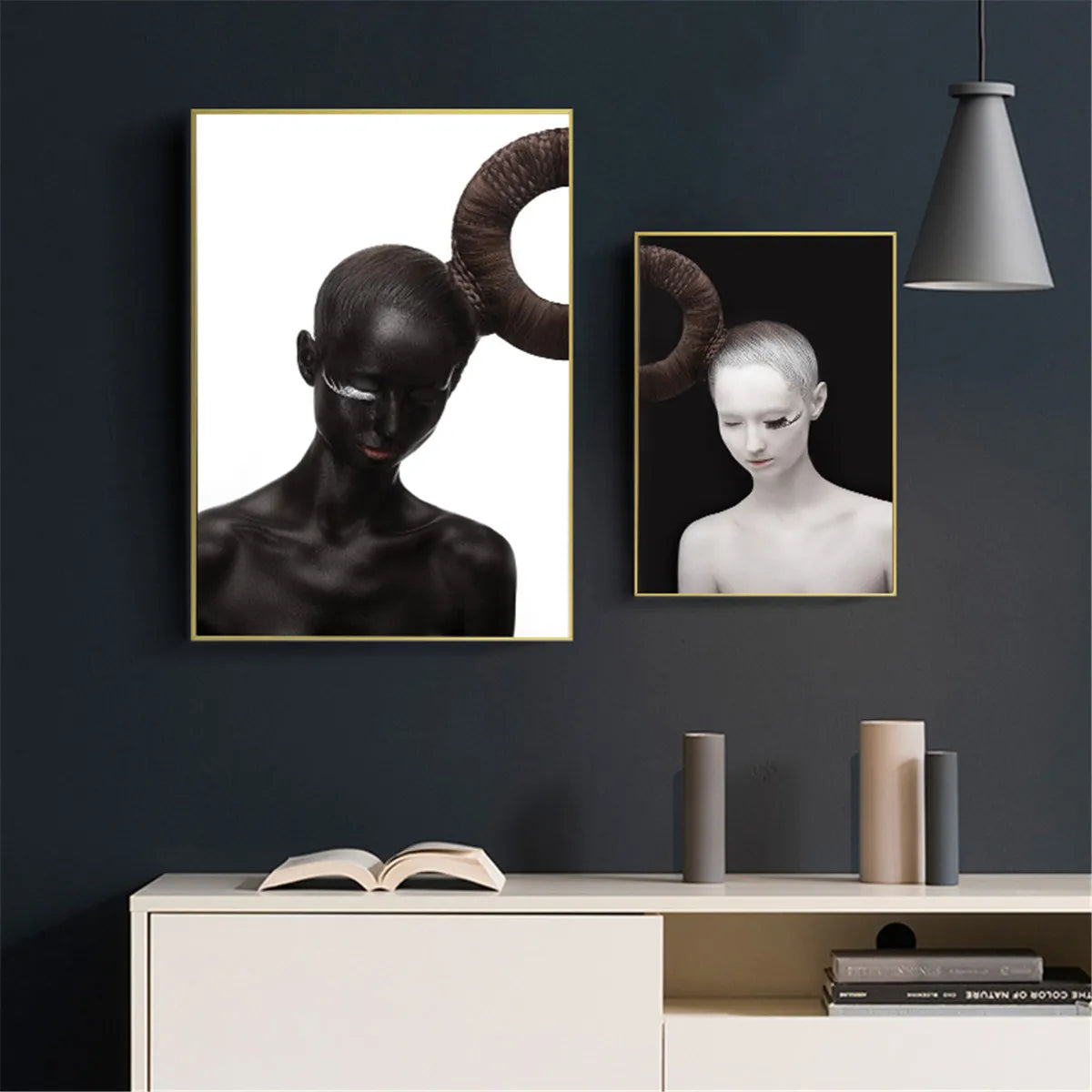 Black white Bald Headed Girl Red Lips Canvas Poster Art Picture Wall Home Decor