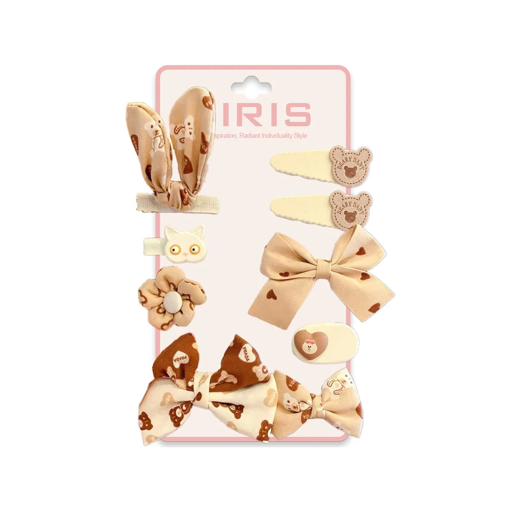 JIRIS 1SET Cartoon Brown Bear Rabbit Ear Water Drop Shape 8cm Hair Clips Lovely Polyester Barrettes Pins Kids Sweet Fun BB Hair
