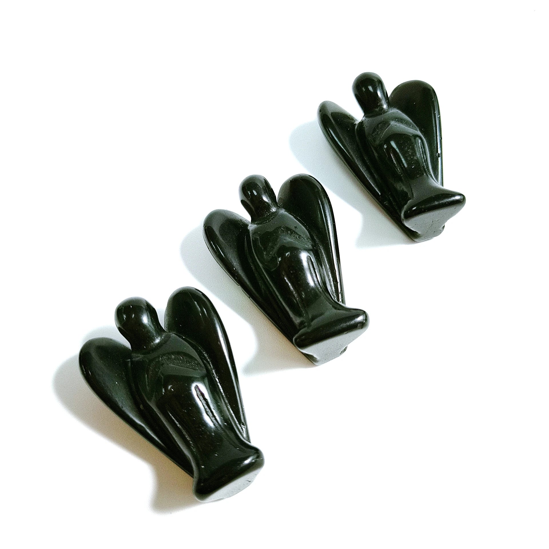 Huiying 2 Inch Wholesale Natural Gemstone Black Obsidian Pocket Carved Angel Crafts