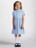 Custom Sky Blue Plaid Mini Dress Casual Short Sleeve Lace School Summer Dress Stylish School House Wear Dress