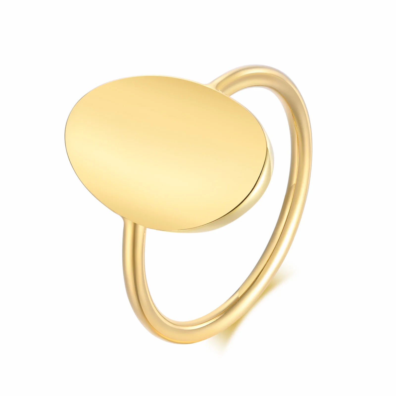 No MOQ Wholesale Price Simple Rings for Women Jewelry Fashion Unique Gold Plating Oval Shape Stainless Steel Blank Ring