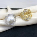 R909 11-12mm Natural Freshwater Pearl Ring Accessory 925 Sterling Silver Adjustable Size Engagement Jewelry Ring for Women