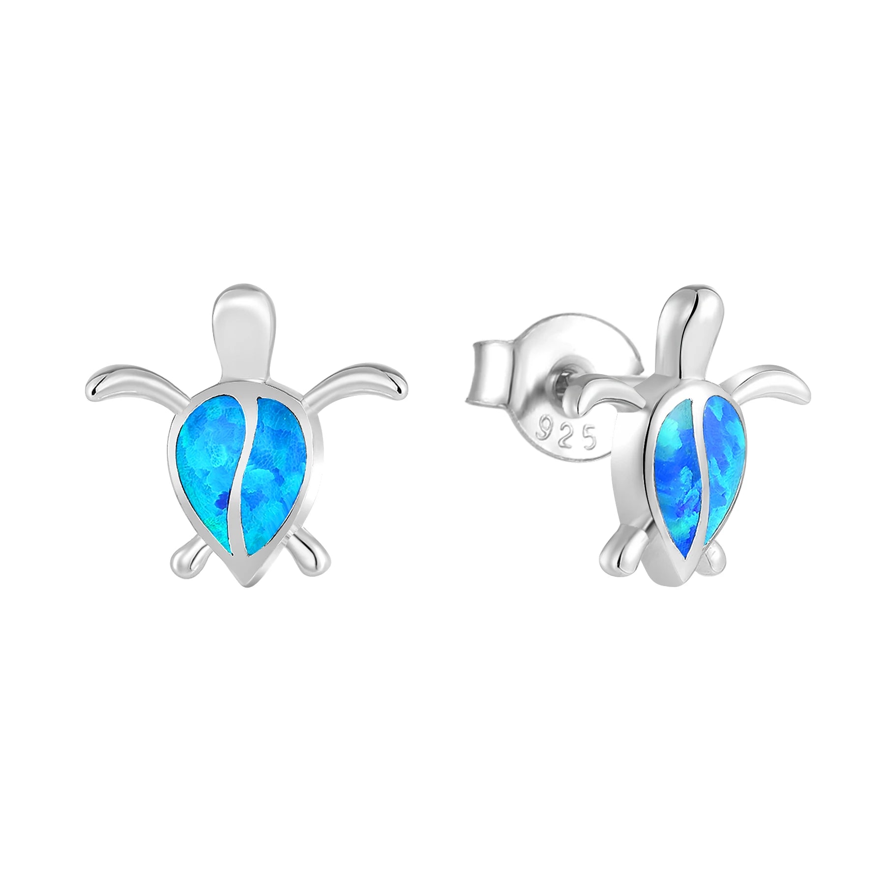 LULUFOCUS Hot Selling Fashion Summer 925 Silver Cute Earring Rhodium Plated Girls Turtle Opal Kids Earrings
