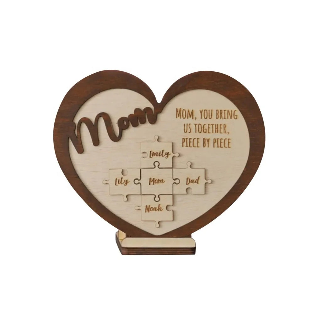 Wood Puzzle Heart Signs Mother's Day Gift Sign DIY Engraved Mom Love Display Board