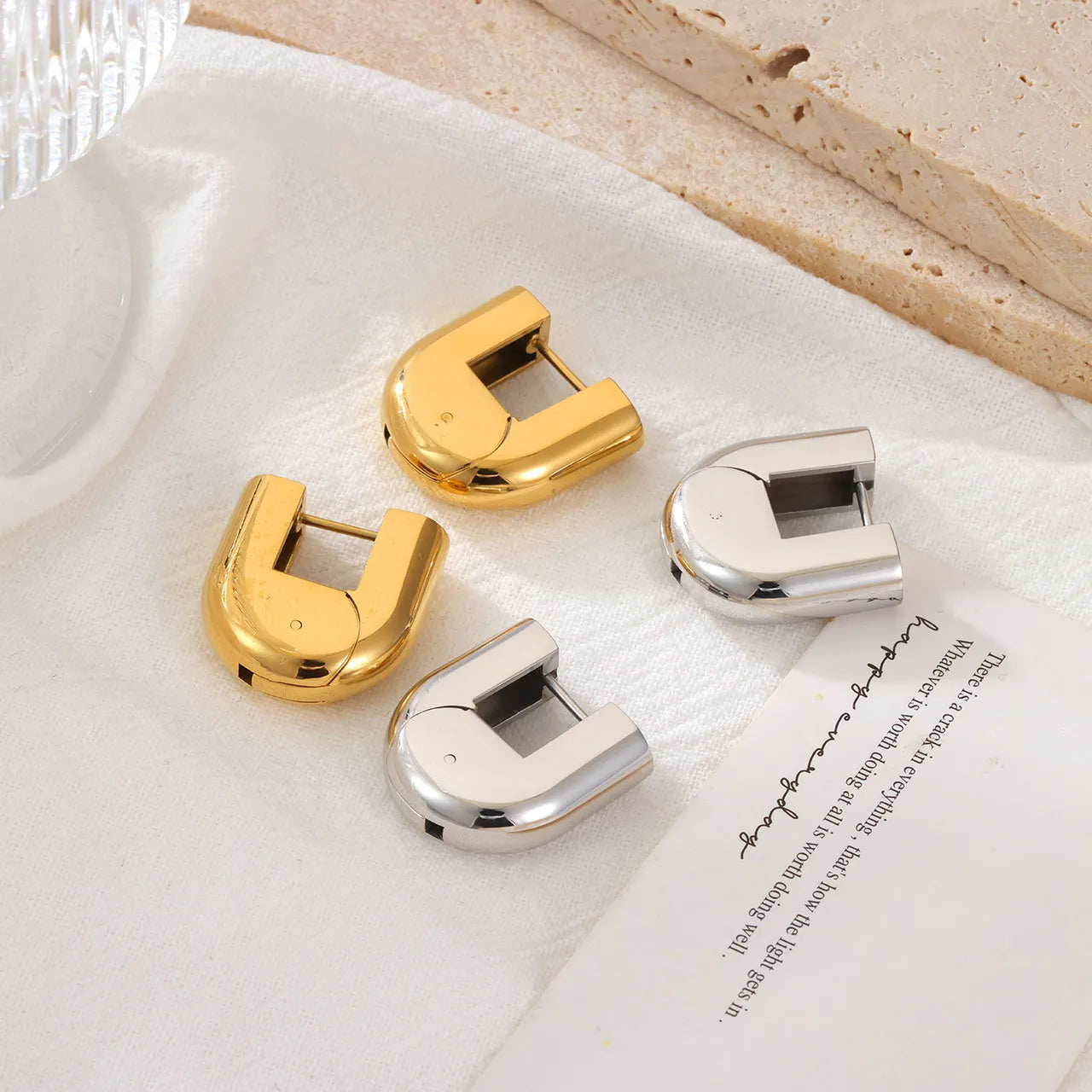 YF3841 Stainless Steel 18k Gold Plated Waterproof Jewelry Geometric Design Thick Hypoallergenic Women Earrings