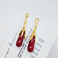 Ilona 18K Gold Plated Copper Abstract Flower Bud Drop Earrings Burgundy Resin Earrings Modern Sculptural Jewelry for Women