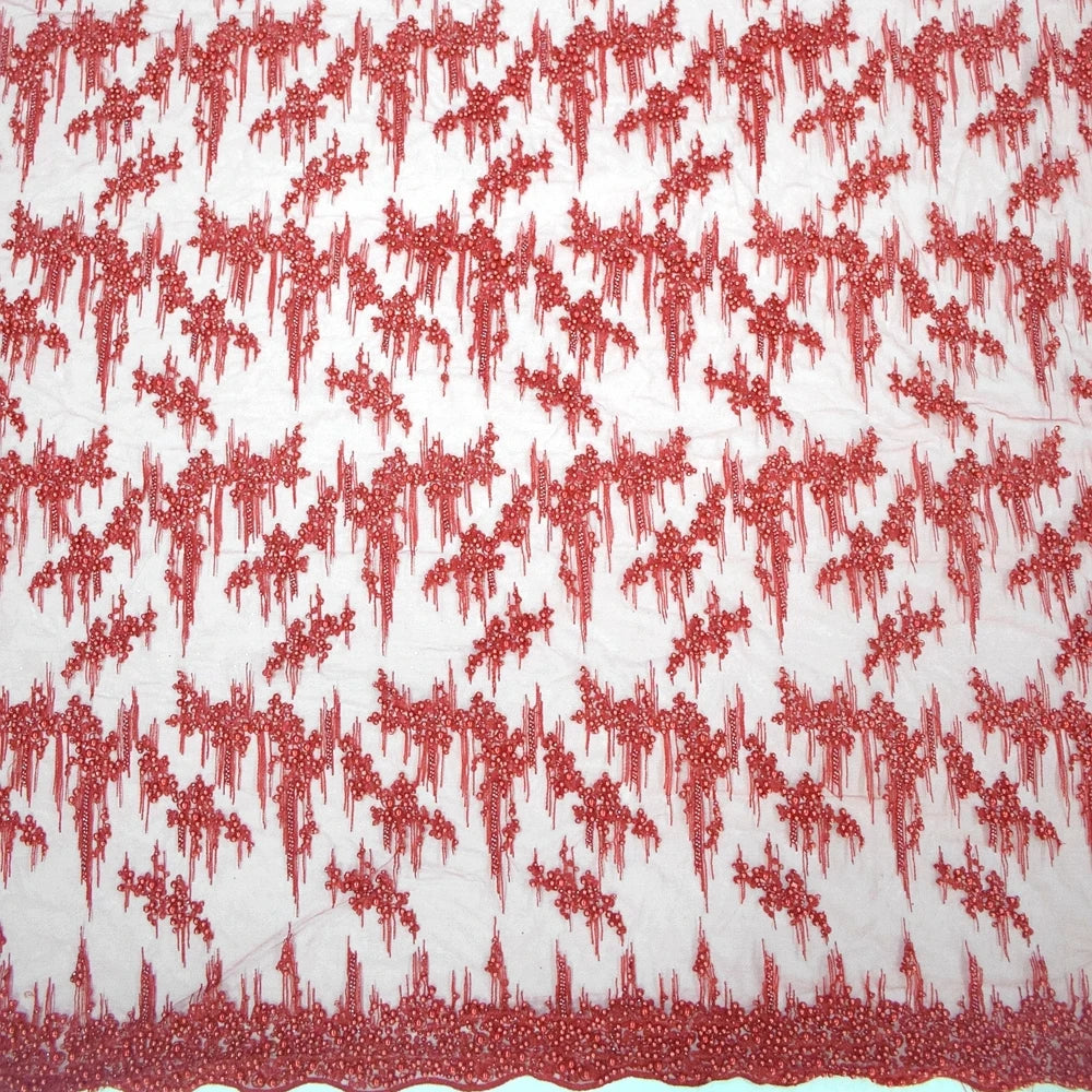 HY0754 Best Way Thailand Lace Fabrics With Sequin Red Hand Heavy Beaded Mesh Tulle Lace Fabric