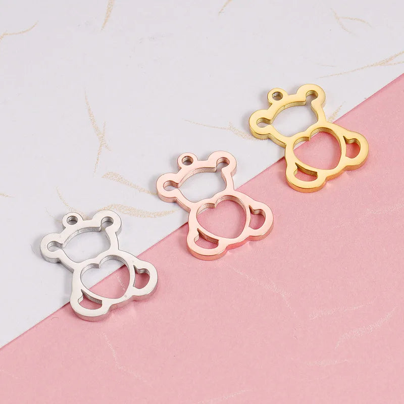 Factory Wholesale Stainless Steel Cute Animal Pendant Gold Plated Hollow Bear Charms for Necklace Bracelet Jewelry Making