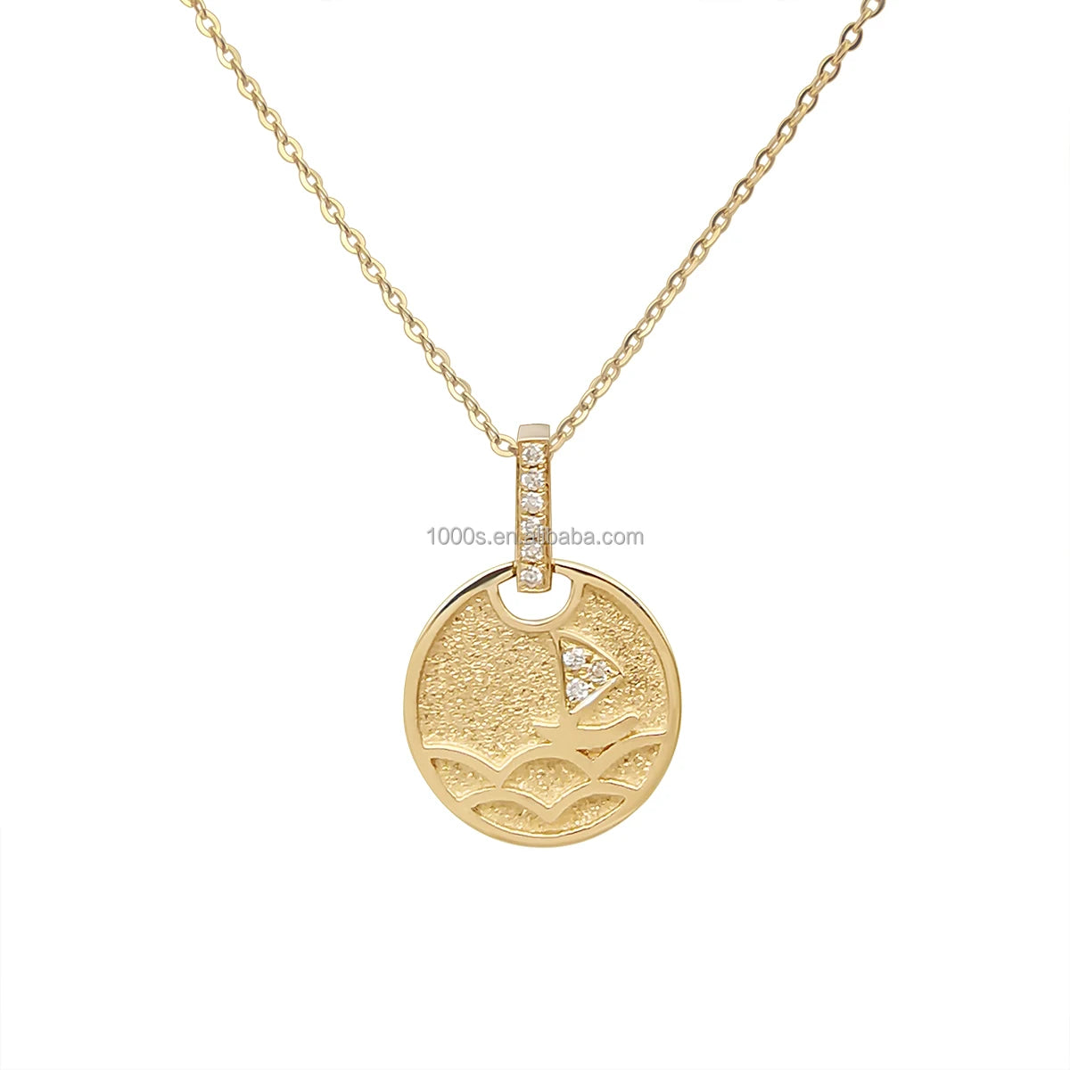 Luxury 18K Solid Gold Trendy Wedding Engagement Gift Pendant Necklace with Sparkle O Shape Chain and Yellow Gold Diamonds
