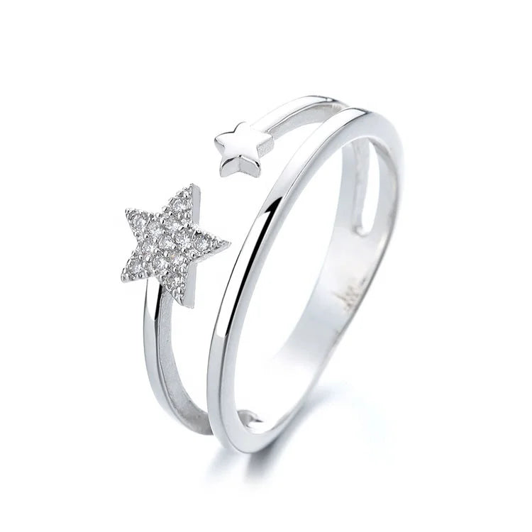 Yaeno Sterling Silver 925 Star Wish Rings Simple Style Finger Ring for Women