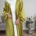 Loriya Women's Dresses Islamic Clothing Elegant Satin Solid Color Abaya Cardigan Open Abaya With Side Pocket for Summer Abaya