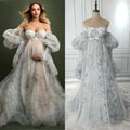 14509# Real Photos Custom Made Puffy Sleeves Chiffon Sweep Train Maternity Dresses for Pregnant Woman Photography Dress
