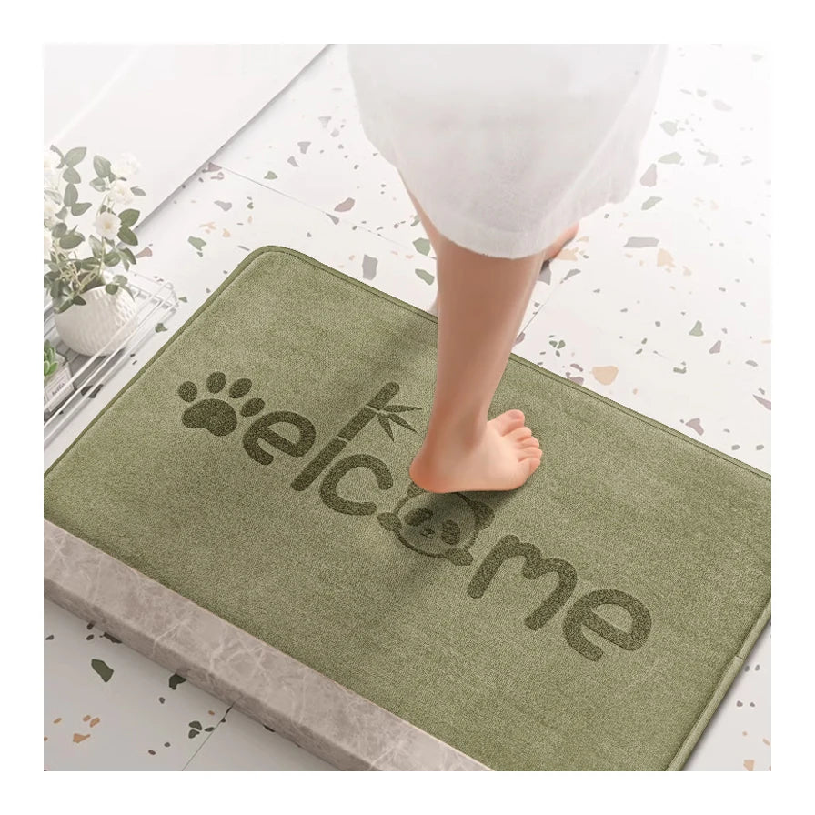 Absorbent Sponge Foam Green Durable Flannel Laser Print Toilet Non Slip Bathroom Mat
