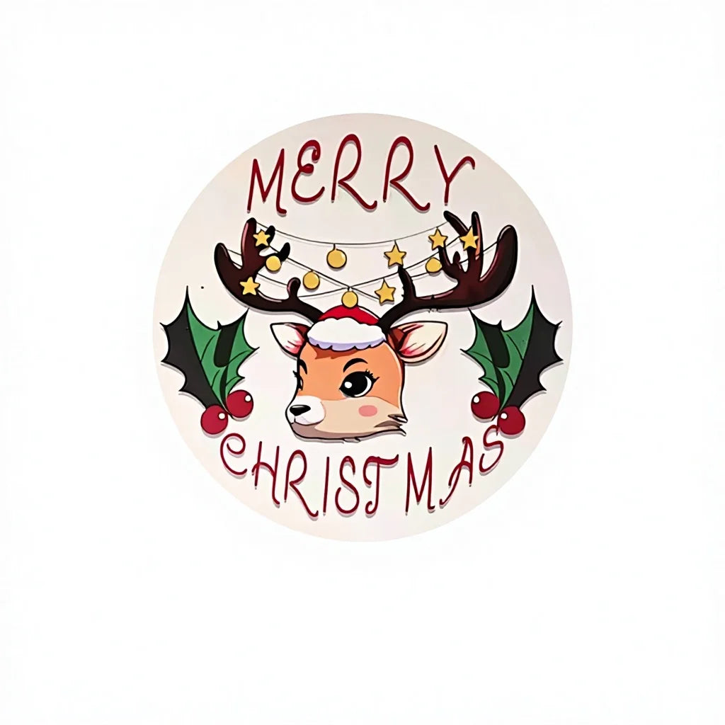 Factory Wholesale Christmas Home Decoration Wooden Santa Claus Wreath Sign Round Hanging Sign for Wall or Door