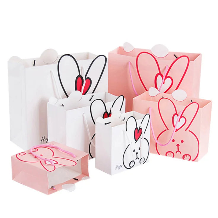 Lovely Rabbit Paper Package Paper Pouch Bags with logo Print Children Clothes Custom Print Small Gift Bags for Babies