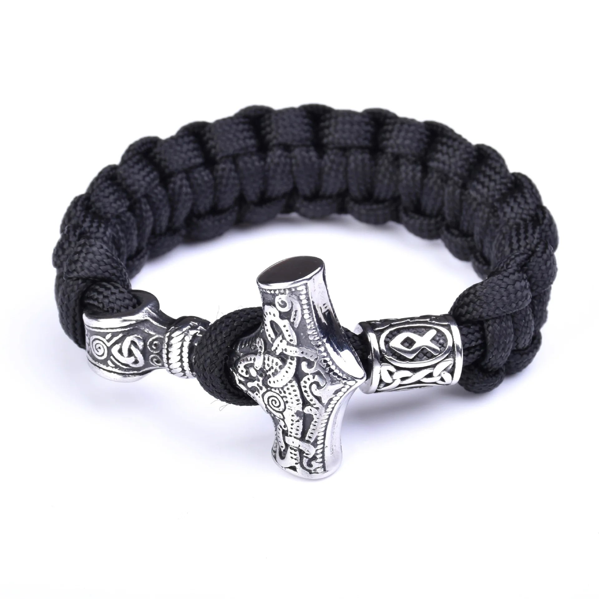 Men's Stainless Steel Nordic Viking Thor Hammer Paracord Bracelet Outdoor Sports Survival Bracelet Men's Gift