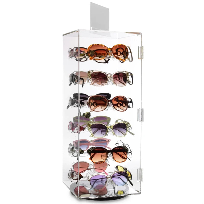 Acrylic Eyewear Display Rack Rotating Display Stand Turntable 360 Degree Sunglasses Display Case with Lock