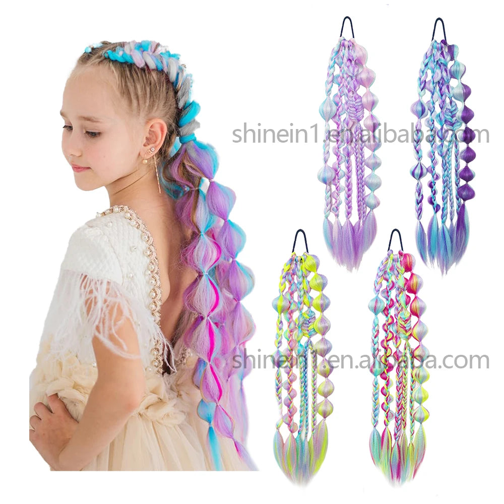 Shinein 24inch Long Braided Crochets Braid Extension Handmade Twist Bubble Colored Braiding Hair for Women
