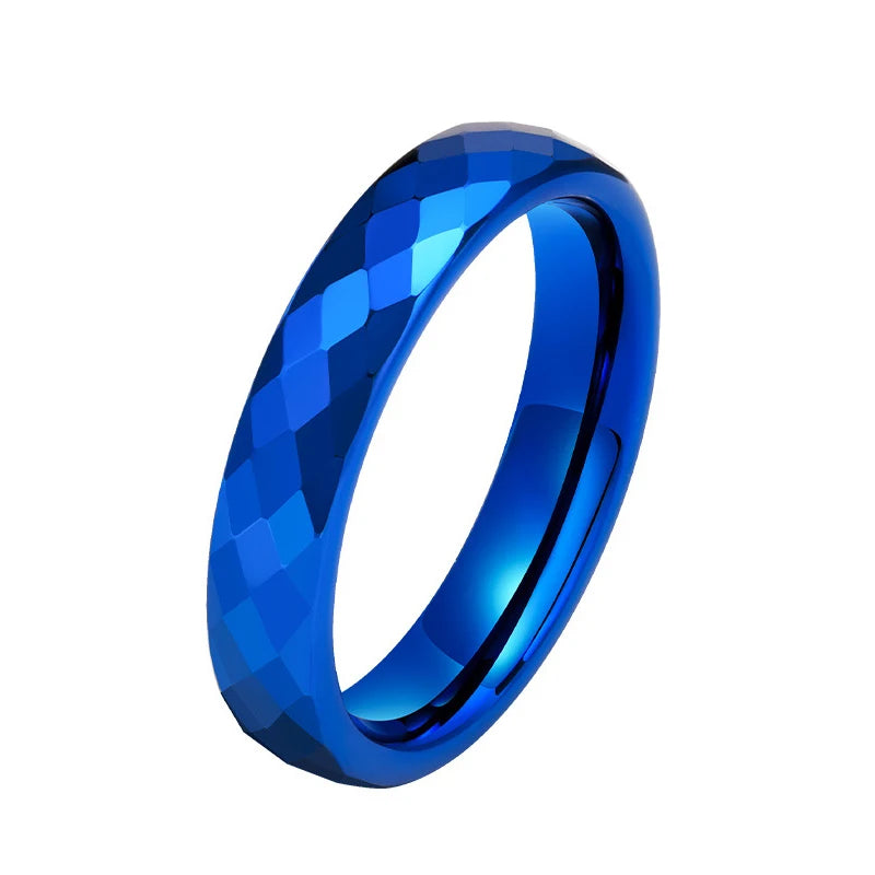 Fashion Jewelry Faceted Hammered 4mm Tungsten Carbide Blue Ring for Woman