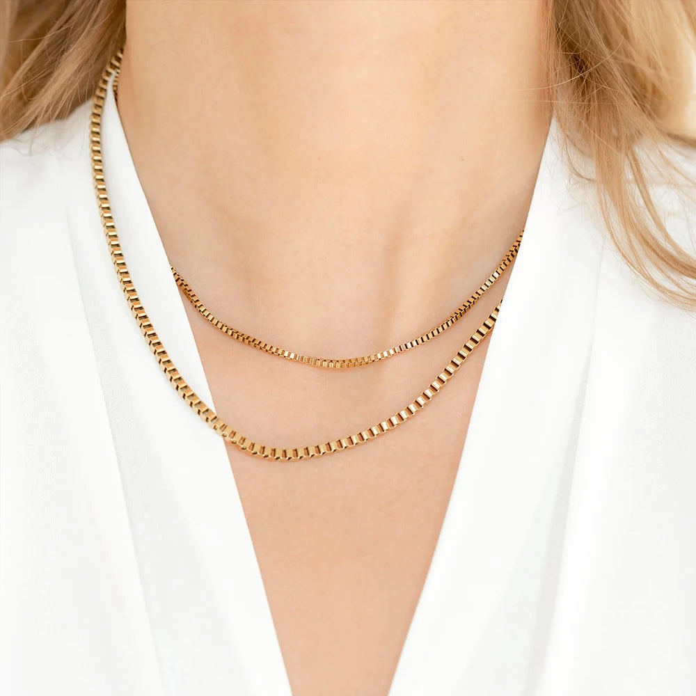 New Arrival Smooth Box Chain Necklace for Mens Women Punk Style Wholesale 14k Gold Plated Necklace Round Box Chain Choker