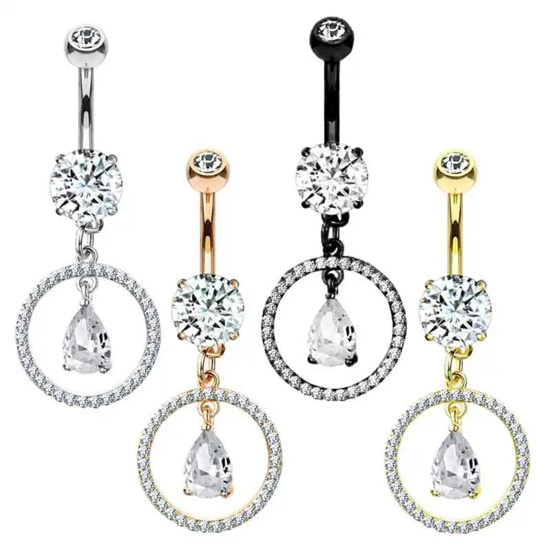 Crystal Circle Belly Button Rings Stainless Steel Butterfly Belly Ring Cute Pink Navel Barbell Piercing Nombril for Women Mix