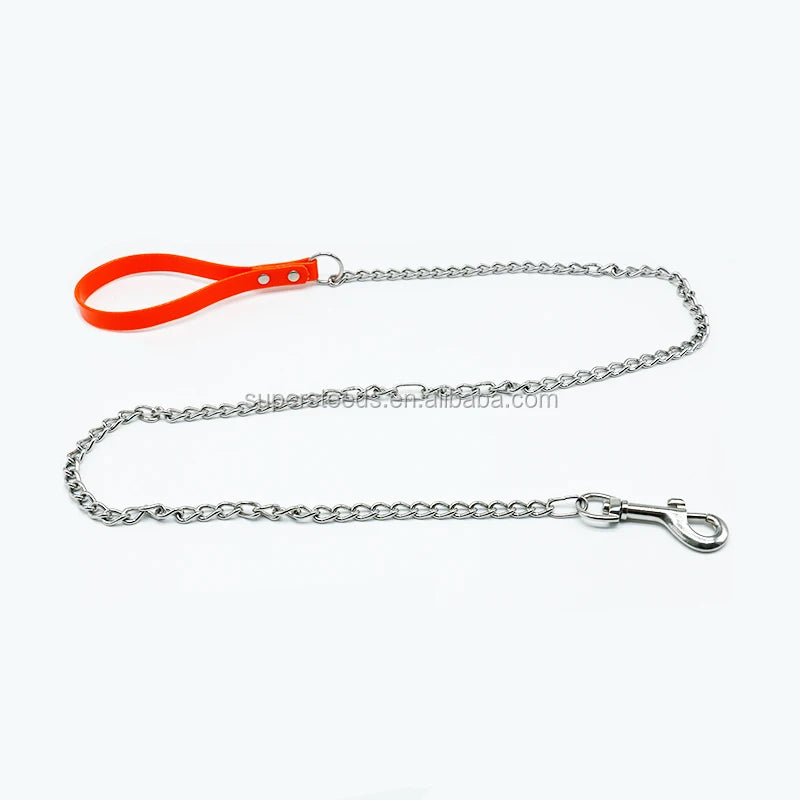2026 Medium Large Dog Leash Solid Iron PVC Leather Handle Breakaway Chain for German Shepherd Pet Collars Leashes Harnesses