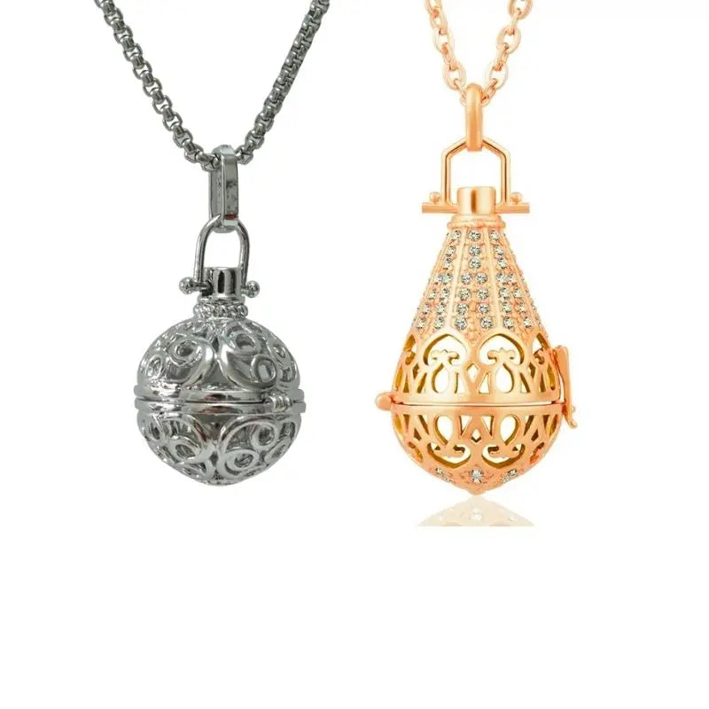 Italian Openwork Heart-Shaped Pendant Spherical Open-Style Aromatherapy Necklace for Girls
