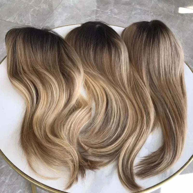 Hair Toppers Human Hair Silk Top Virgin European Hair Hand Tied Silk Base With Lace Frontal Crown Toppers