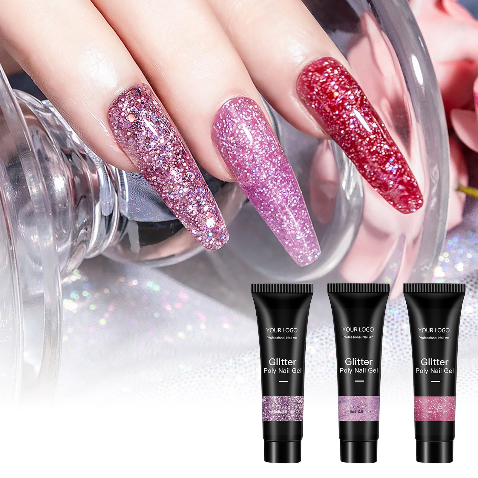 Pink Poly Acrylic Gel X Extend Gel Nail Extension Builder Buildergel Glitter Poly Gel