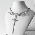 Fashion Goth Branches Cross Sword Pendant Necklace Unique Goth Jewelry Accessories Alternative