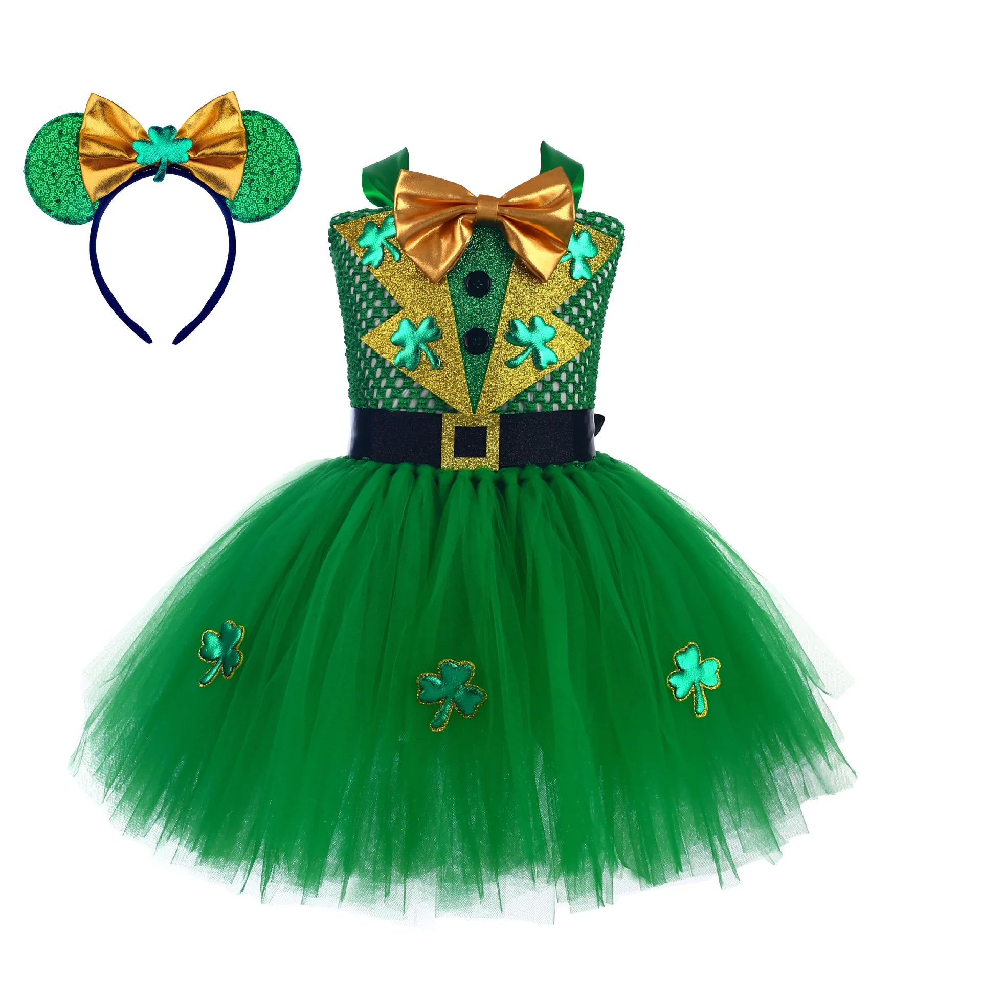 New Arrival Children's Fairy TUTU Skirt with Headpiece Saint Patrick's Day Fancy Dress Costume 100% Polyester