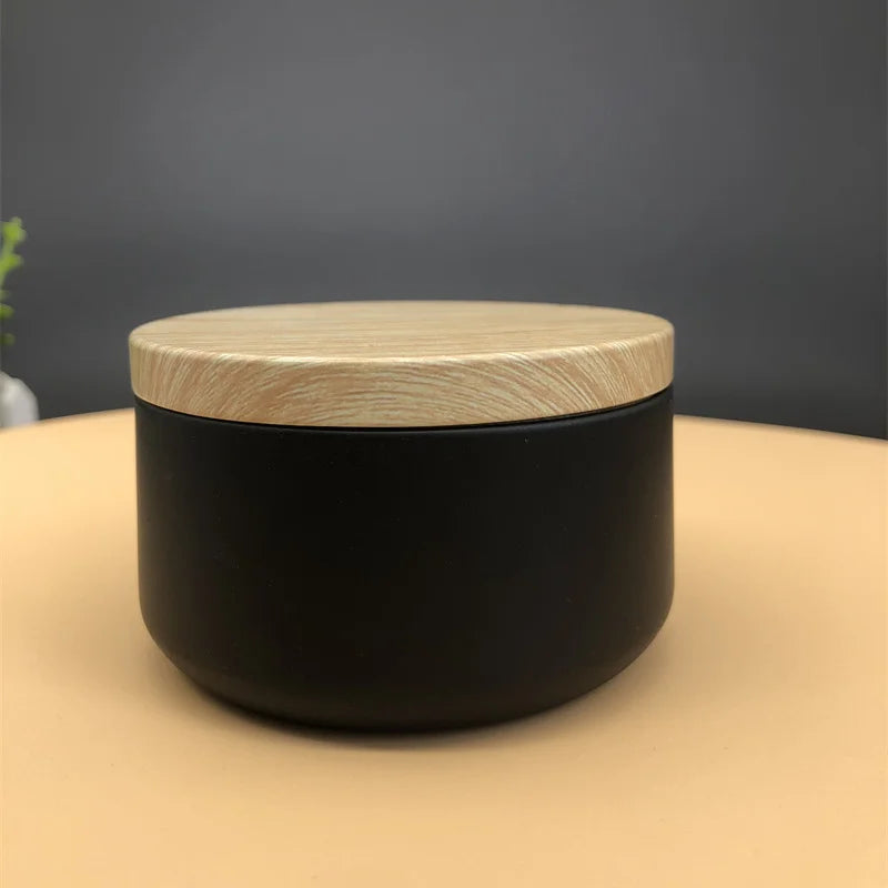 Black Aluminium Jar Food Beard Oil Storage Can 6oz 8oz Aluminium Tins with Wood Grain Lid