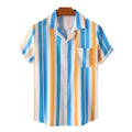 Summer Men Short Sleeve Stripe Shirt Casual Geometric Baggy Men's Button Down Hawaiian Shirt Tops Male Blouse Clothes