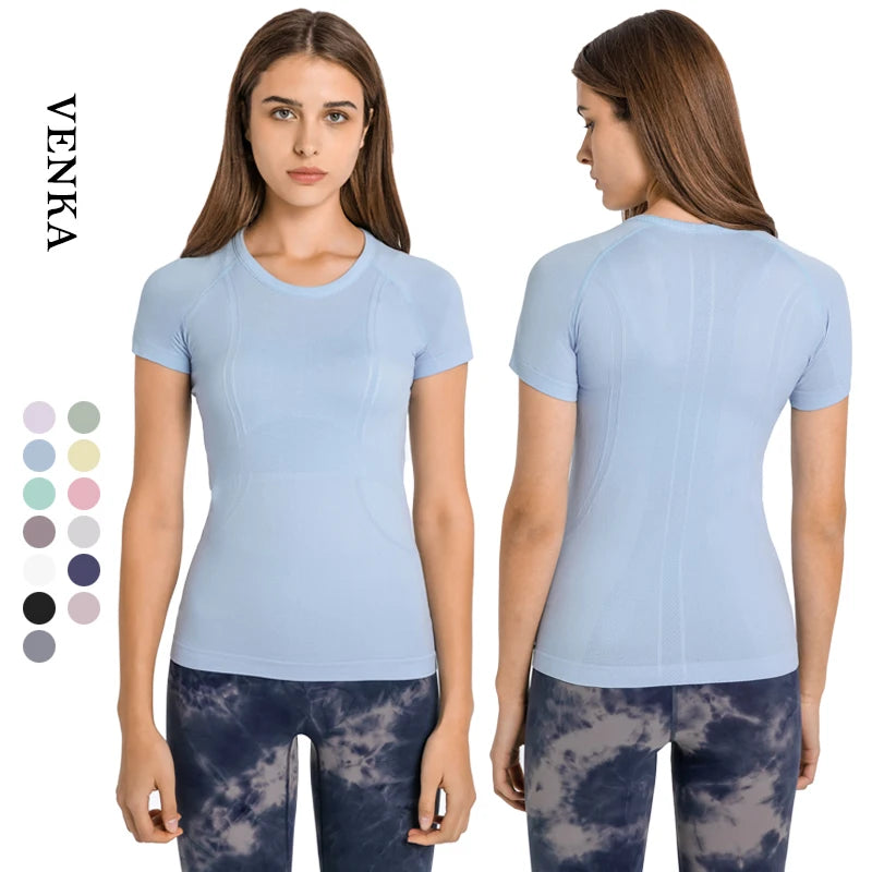 Women's Lightweight Sports T-Shirt Factory Wholesale Slim Tight Fit Breathable Yoga Short Sleeve O-Neck for Running Fitness
