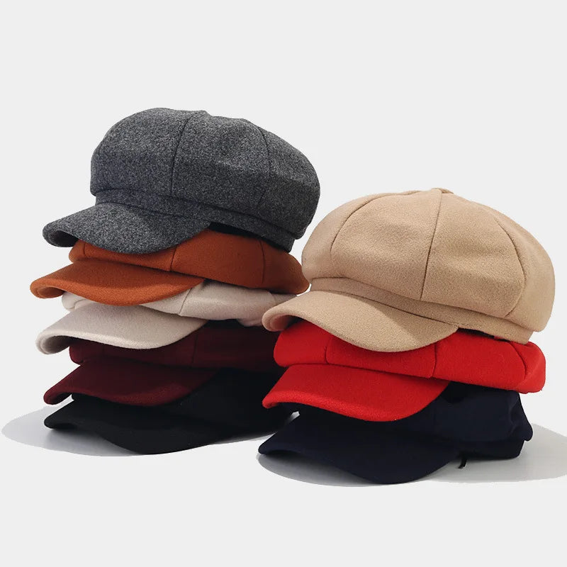 Women's British Retro Casual Short Brim Hat Autumn Winter New Light Plate Newsboy Cap Street Fashion for Sports