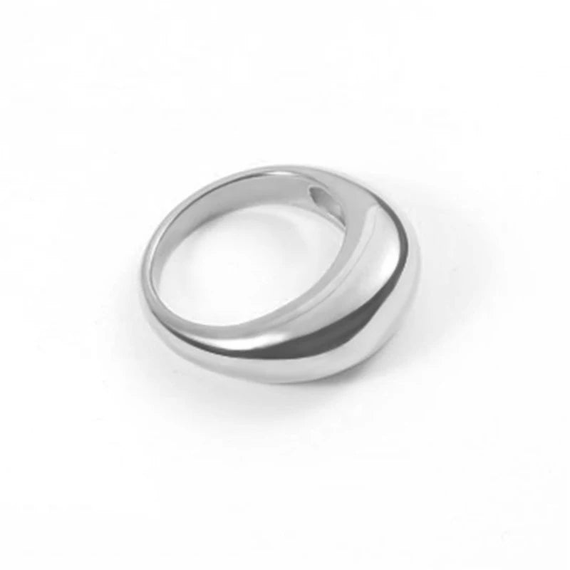 Simple 316L Stainless Steel 18K Gold Plated High Polish Irregular Circle Engagement Ring Trendy Chunky Curved Rings Jewelry