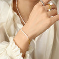 New Popular Hip-Hop Ins Style Titanium Steel 18K Gold Freshwater Pearl OT Buckle Bracelet Jewelry  Hypoallergenic