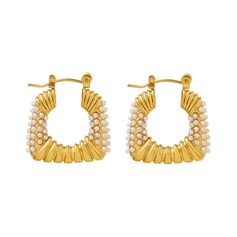 French C-shaped Earrings Stainless Steel Imitation Pearl U-shaped Earrings