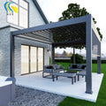Waterproof Aluminum Pergola with Retractable Roof LED Lights and Remote Control for Backyard or Terrace