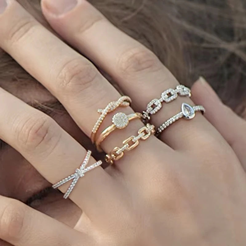 925 Sterling Silver Fashion Designer Band Zircon Rings Luxury Geometric Layer Engagement Crystal Diamond Ring Women Fine Jewelry