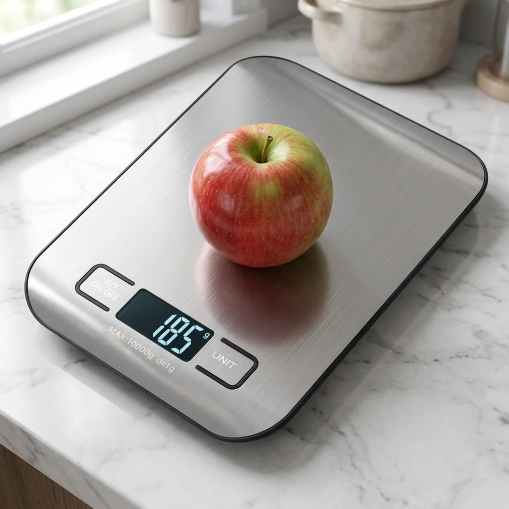 Stainless Steel Digital Kitchen Scale LCD Display Accurate Weight Measuring for Baking Cooking Meal Prep-Maximum Weight 10kg MegaBDM