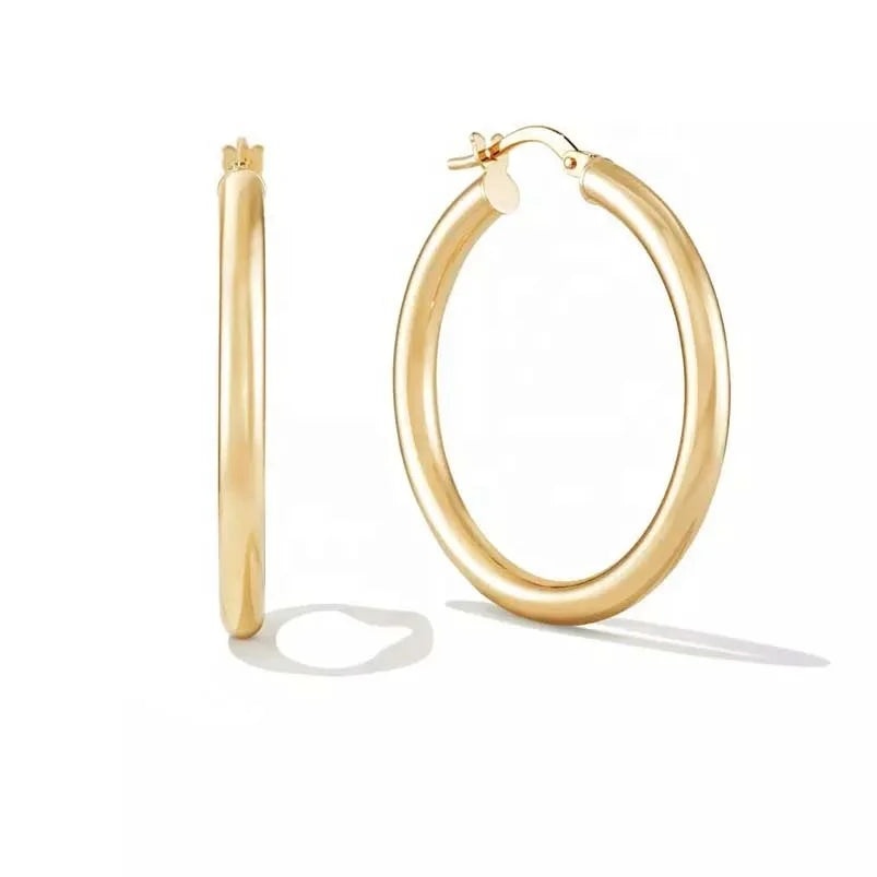 LOZRUNVE Minimalist Custom 925 Silver 18k Gold Plated Chunky Hollow Hoop Earring