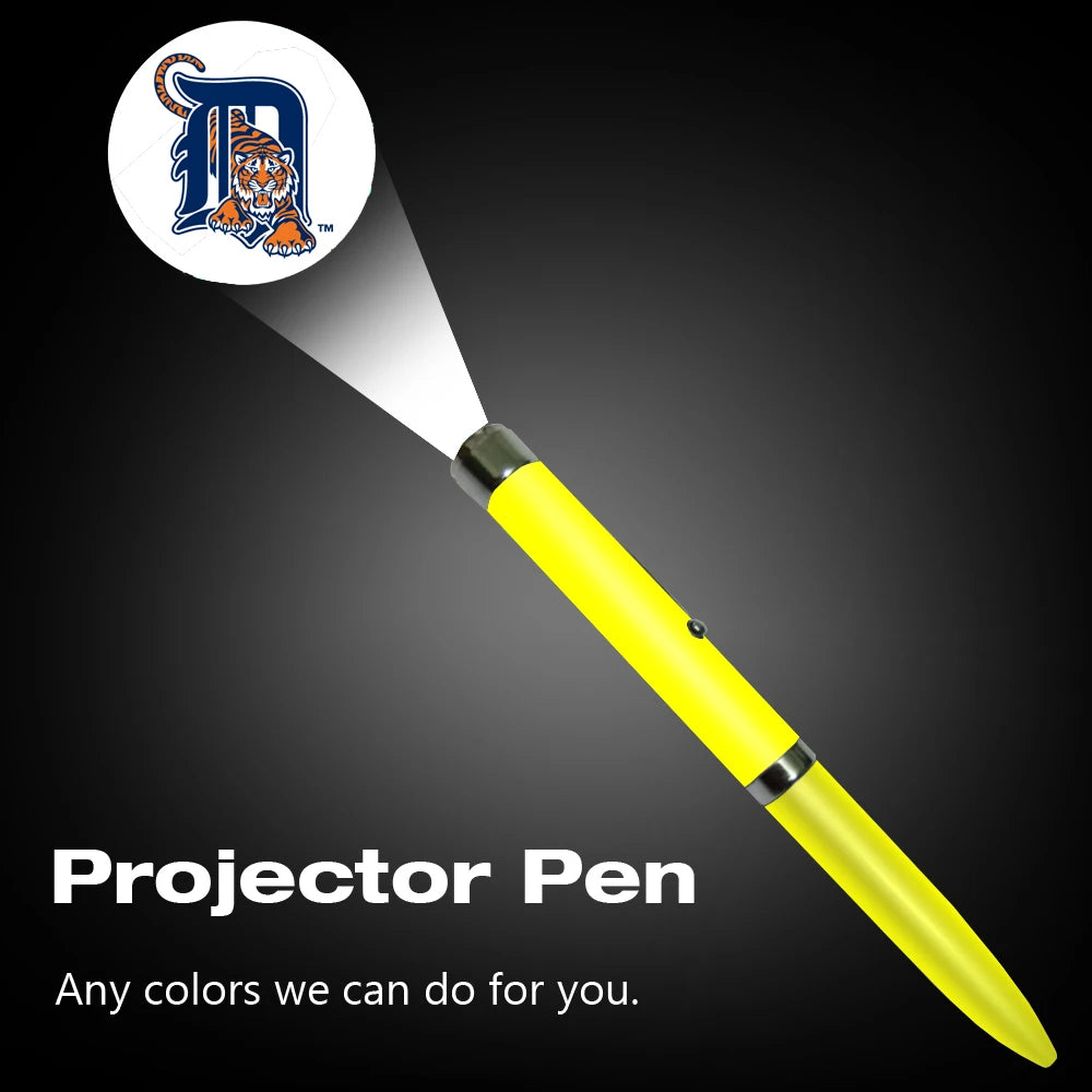 OEM Yellow/Orange Aluminum LED Light Projector Pen Factory Custom Logo Torch Novelty Ballpoint with Low MOQ