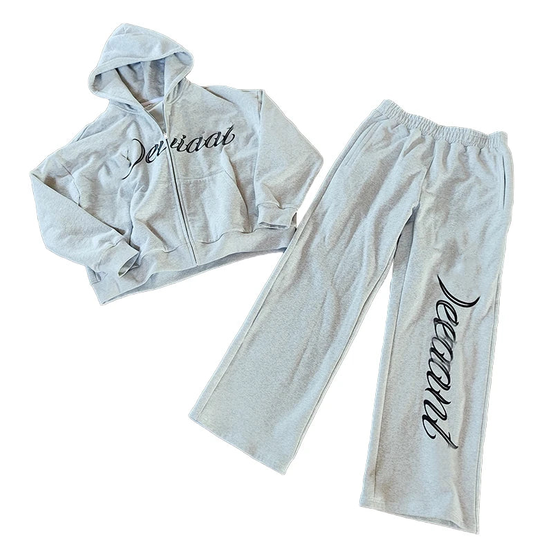 YSJY Wholesale Streetwear Flare Sweat Pants and Hoodie Set Heavyweight Zipper Tracksuit for Men