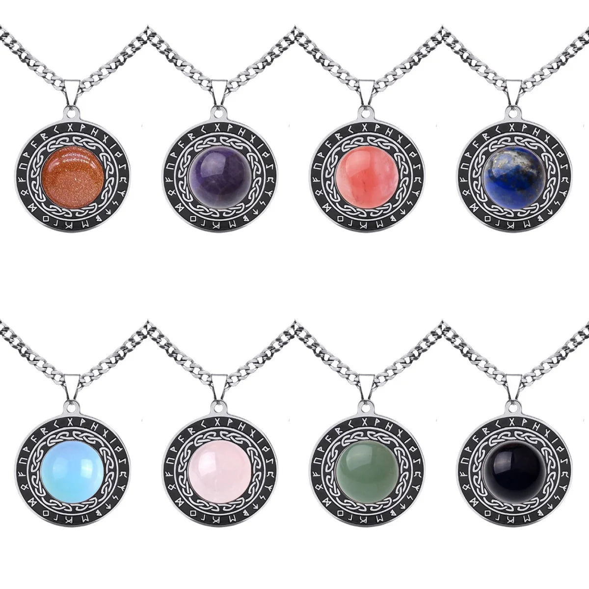 Hot Sale Personalized Stainless Steel Retro Lines Disc-shaped Shaped Natural Stone Pendant Necklace Unisex's Necklace Gifts