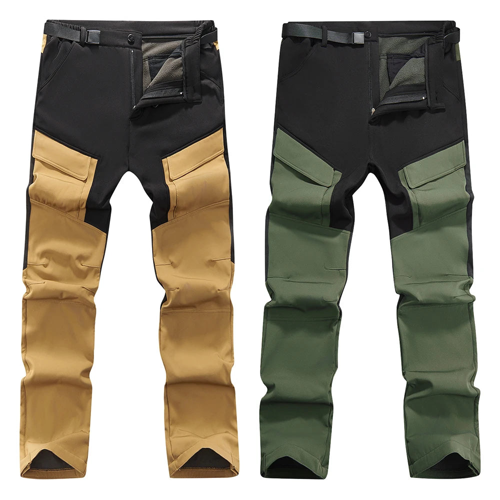 Men's Casual Sport High Winter Hiking Pants Waterproof Outdoor Fleece Trousers Long Warm Mountain Climbing Plus Size Clothing