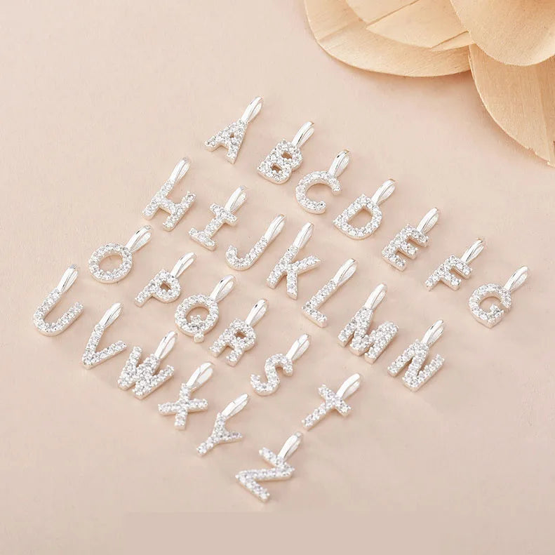 Dainty 925 Sterling Silver A-Z Letter Initial Pendant Cz Zircon 26 Letter Alphabet Charm for Bracelet Necklace Making