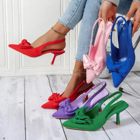 3305-5 Summer New Solid Color Bow High Heels Manufacturer Direct Sales Foreign Trade Cross Border Multi Color Women's Shoes